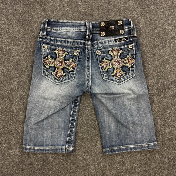 Miss Me Other - Miss Me Shorts Girls 8 Blue Denim Jean Bermuda Embroidered Cross Pocket Stretch